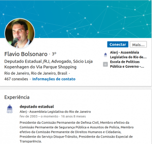 Capa do perfil do senador Flávio Bolsonaro no LinkedIn